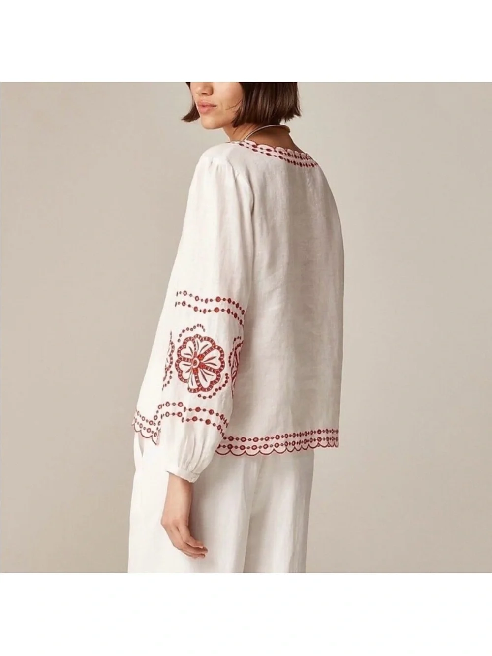 J. Crew Bungalow embroidered top in linen XS - Picture 2 of 9